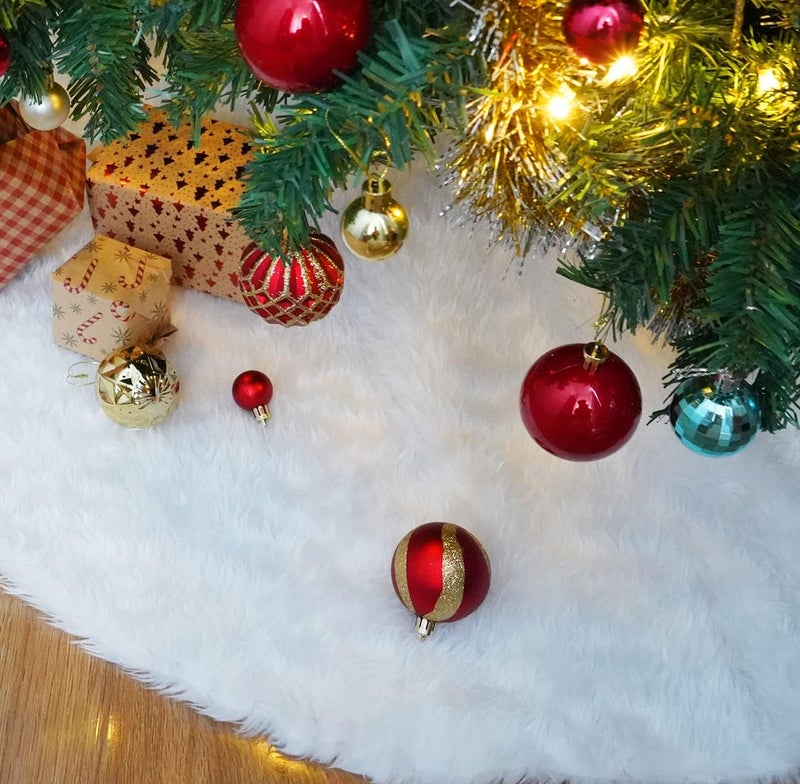 Nackiy 48inch White Christmas Tree Skirt - Faux Fur Plush White Tree Skirts for Home Christmas Tree Decoration Holiday Party Christmas Decorations - Image 2